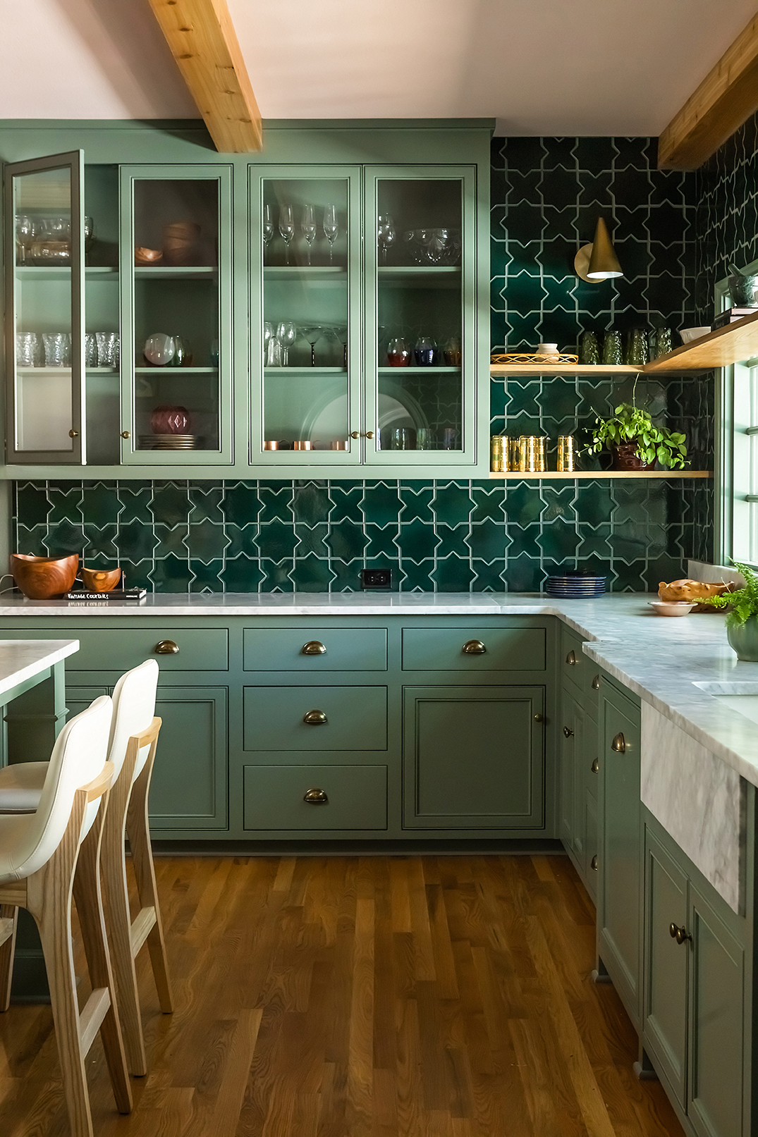 Interior Design Photography - stylish Fireclay green kitchen tile