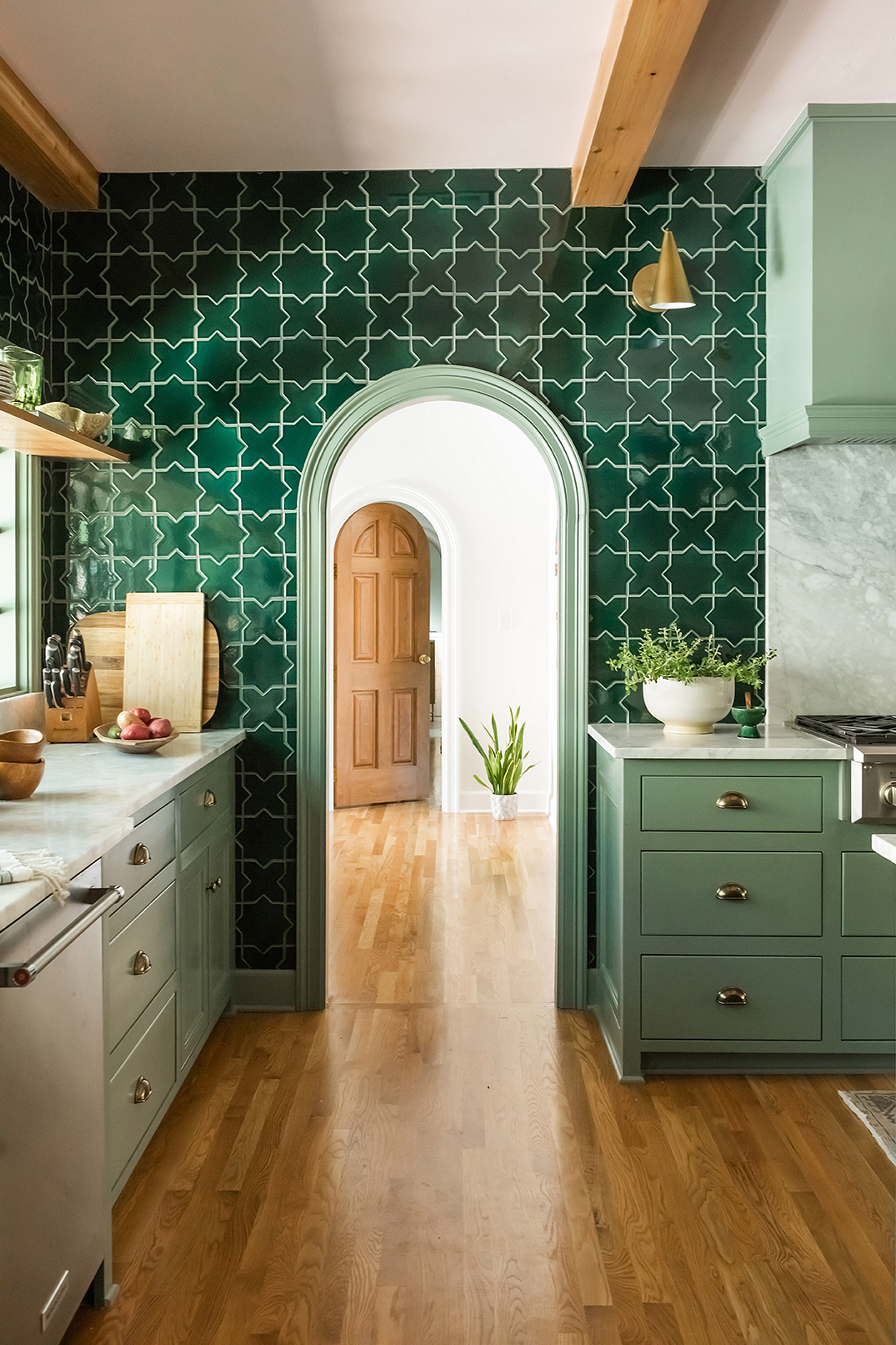 Interior Design Photography - stylish Fireclay green kitchen tile