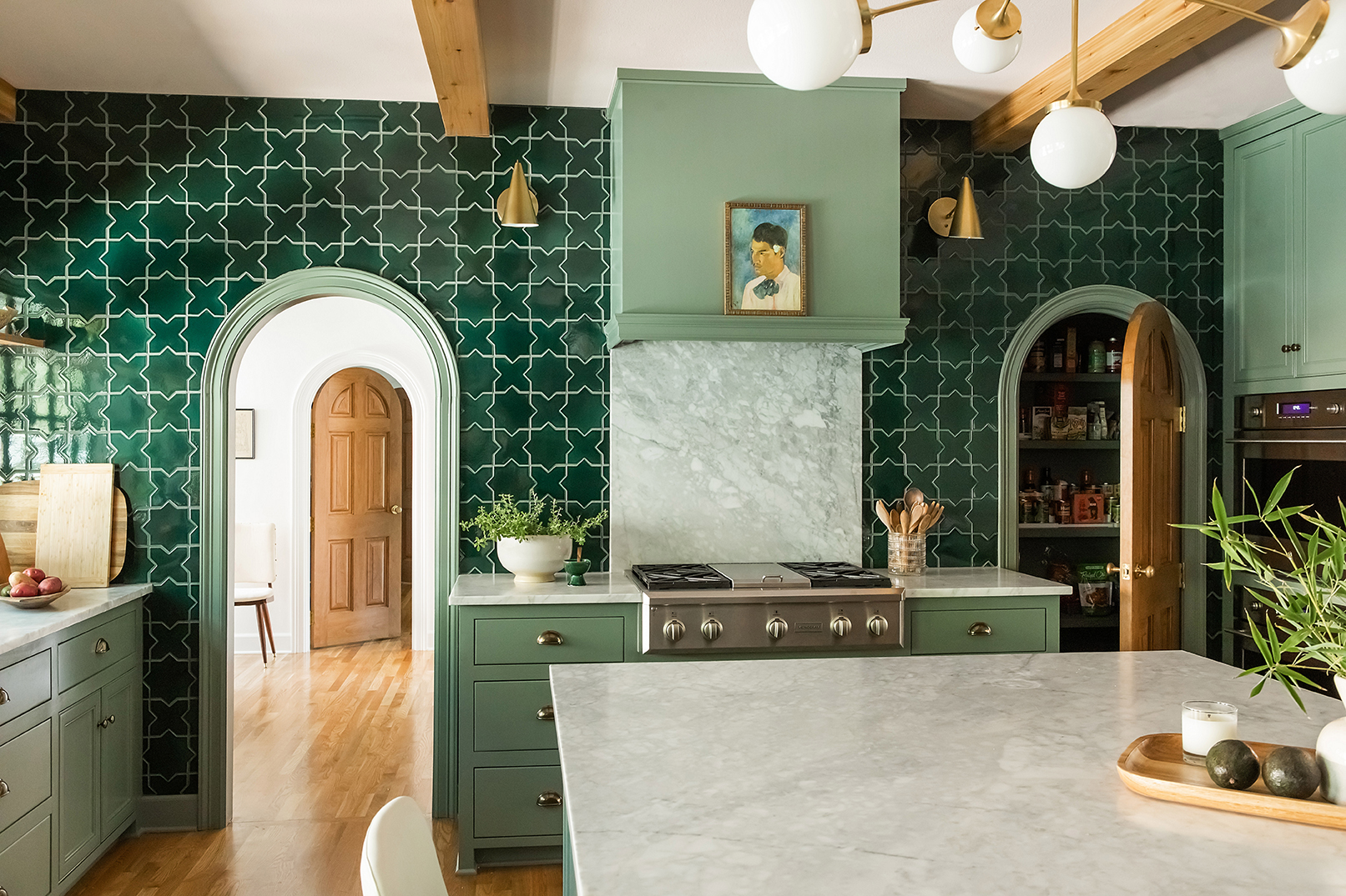 Interior Design Photography - stylish Fireclay green kitchen tile