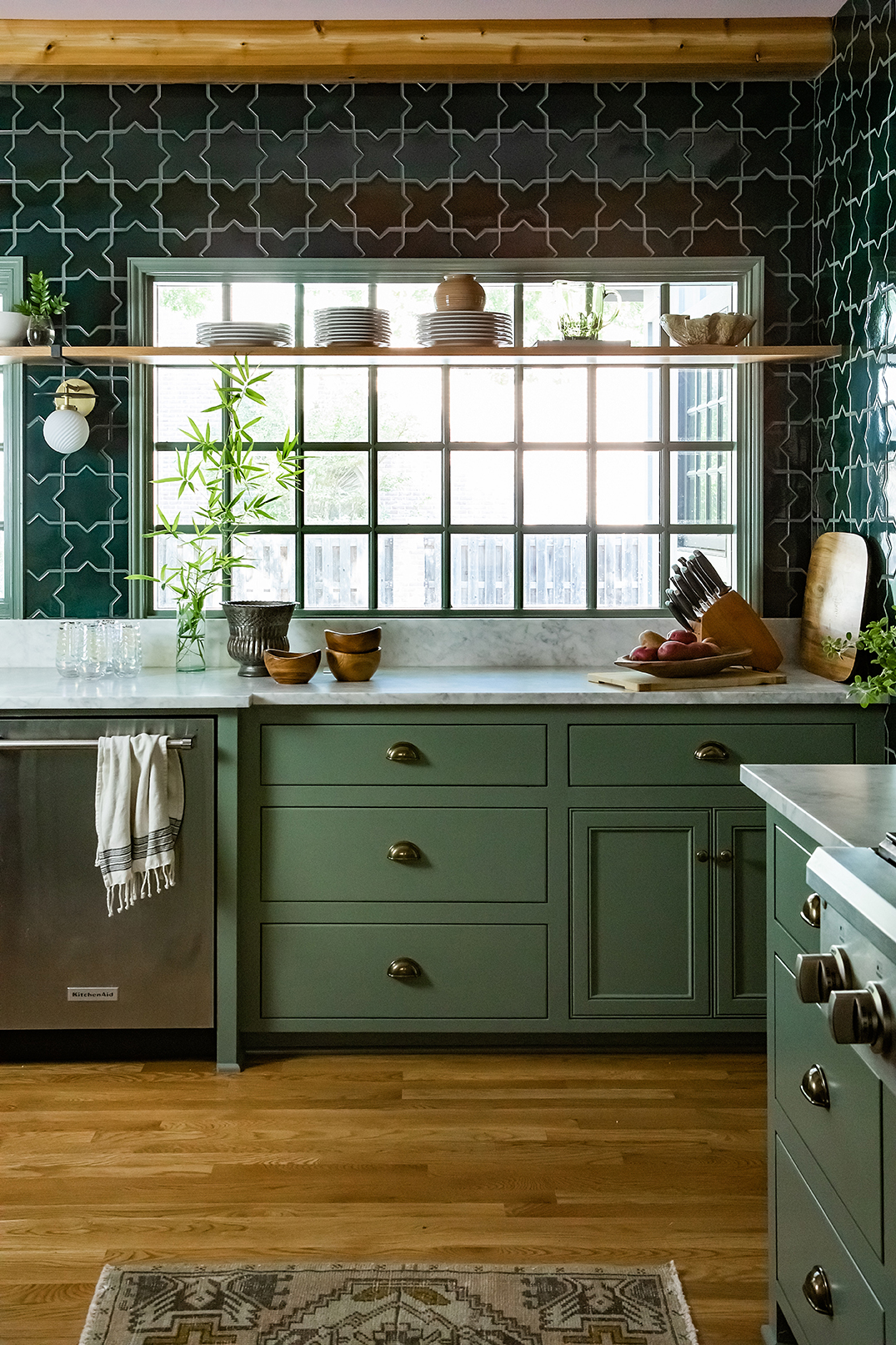 Interior Design Photography - stylish Fireclay green kitchen tile