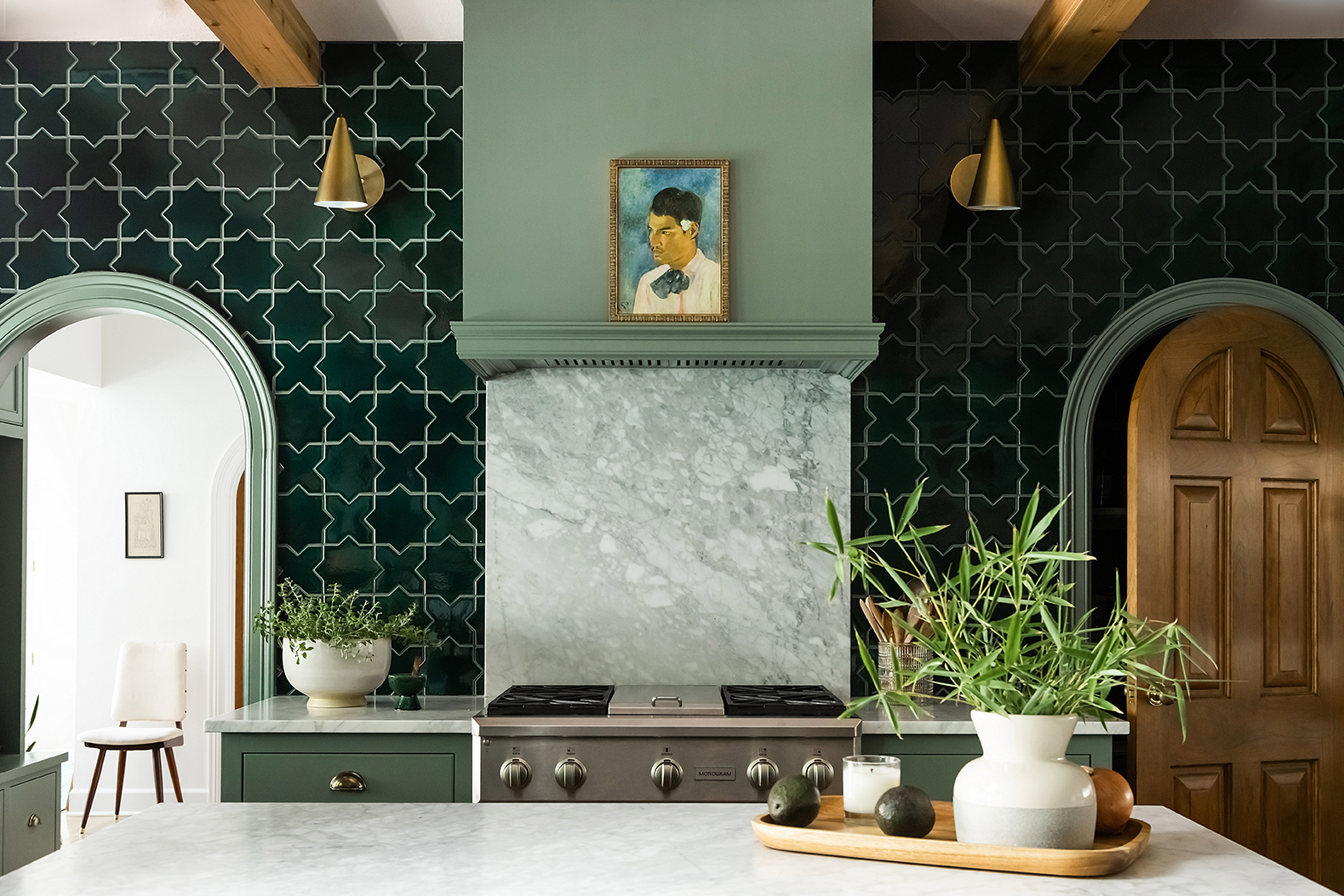 Interior Design Photography - stylish Fireclay green kitchen tile